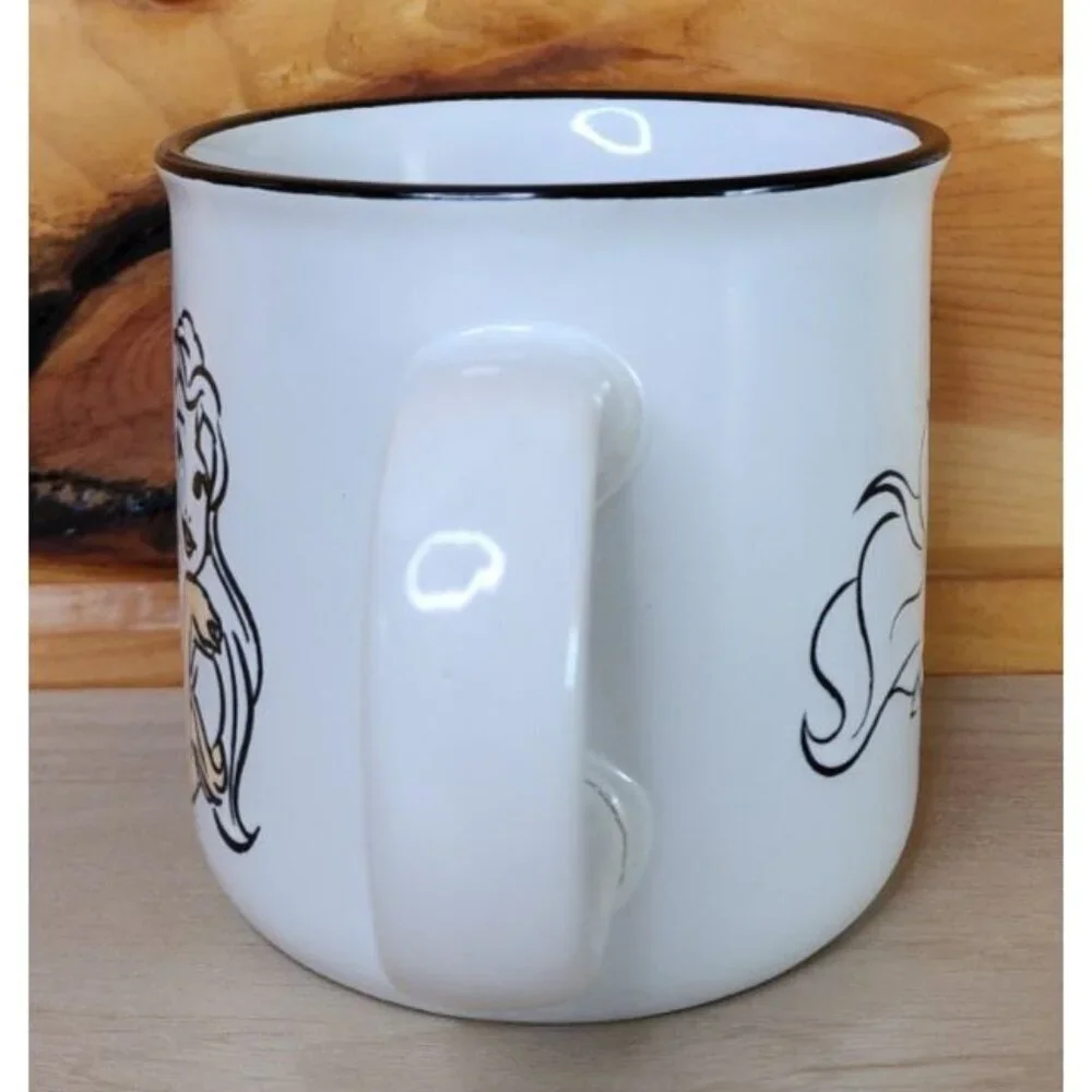 Disney Princesses White Ceramic Coffee Mug 20 oz Cup Debossed Characters EUC